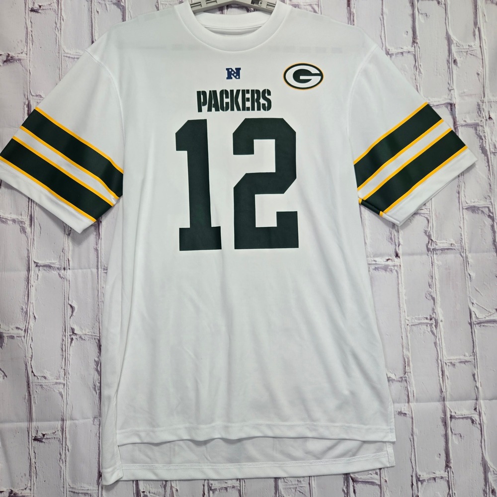 Green Bay Packers Aaron Rodgers #12 White‎ NFL Football Jersey Style TShirt Sz L